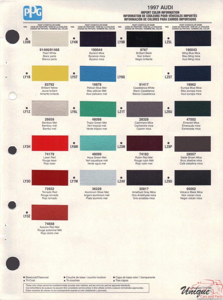 1997 Audi Paint Charts PPG